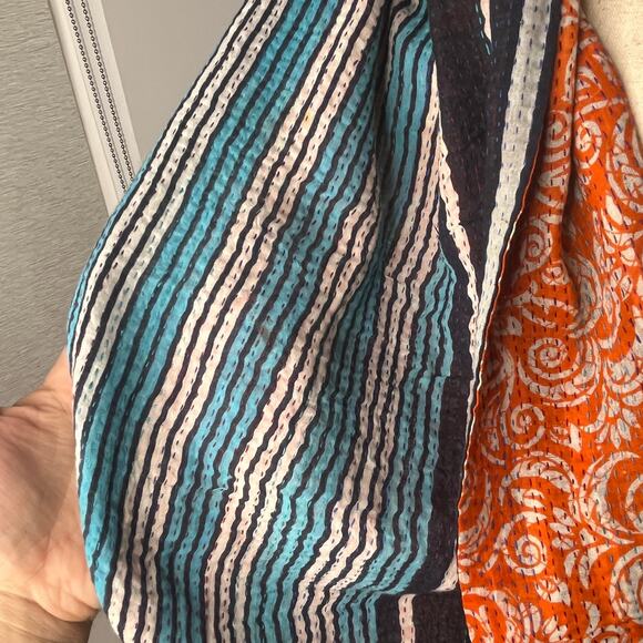 Mieko Mintz Women's Scarf Mixed Print Kantha Patchwork Multicolored Cotton 86" - Picture 5 of 10